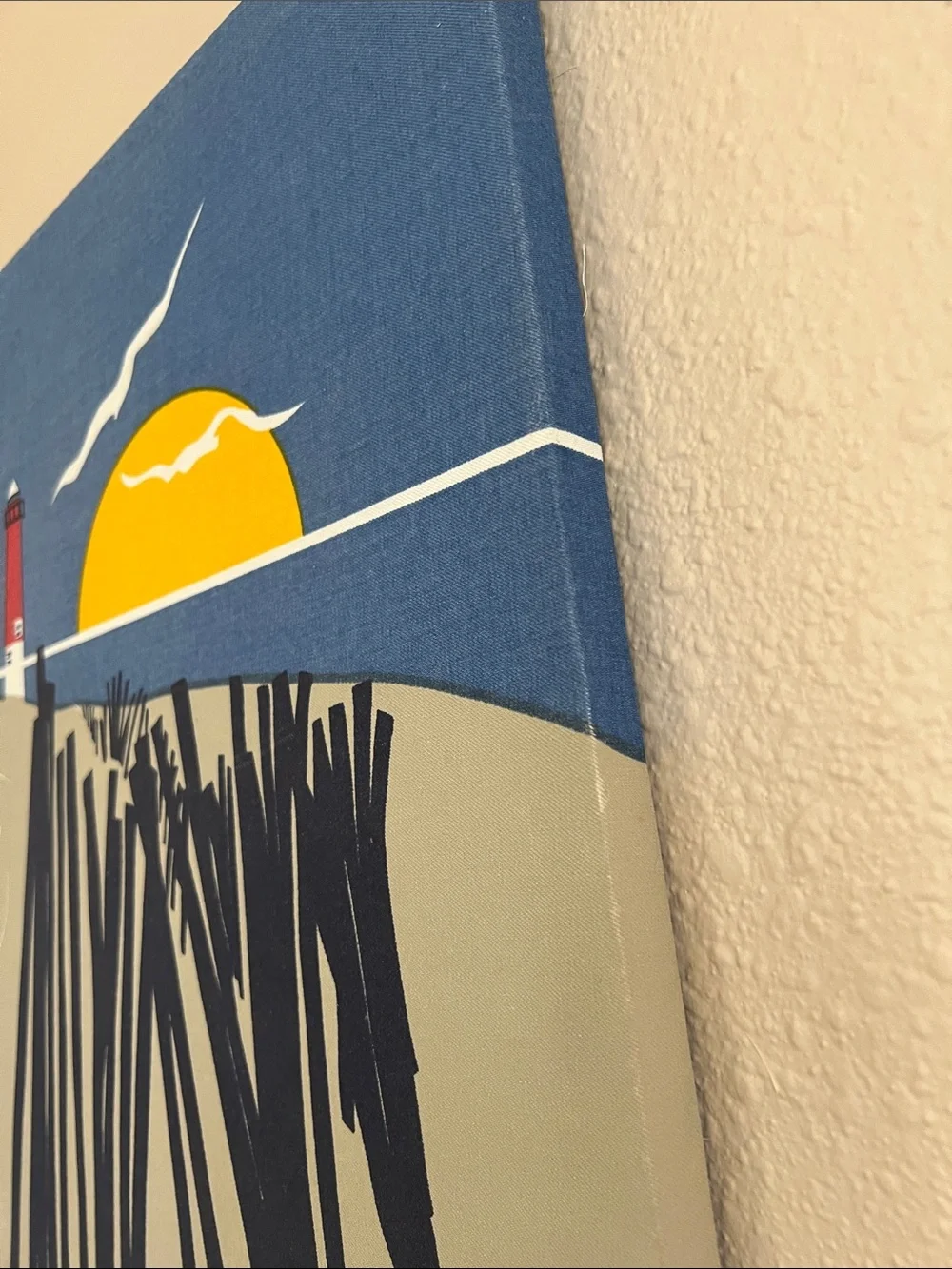 🔥rare 70’s Vintage Marushka Blue & Yellow Lighthouse Canvas 16x20 Wall Art
